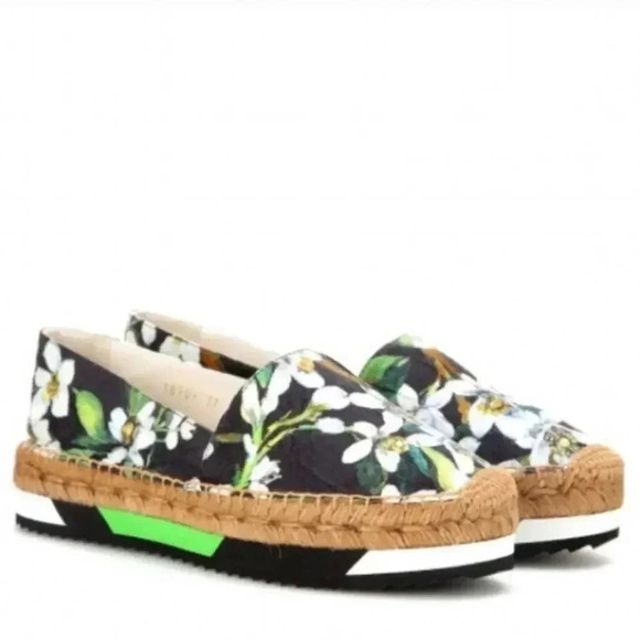 Dolce & Gabbana Multicolor Floral Print Brocade Fabric Espadrille Flats Size 37 - Picture 2 of 11